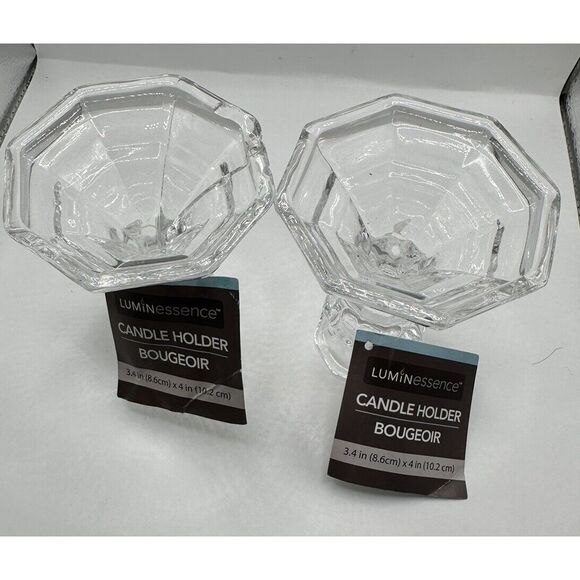 Candlesticks Pair 4" Clear Glass Crystal Taper Candle Holder Holiday Tablescape - Picture 5 of 5